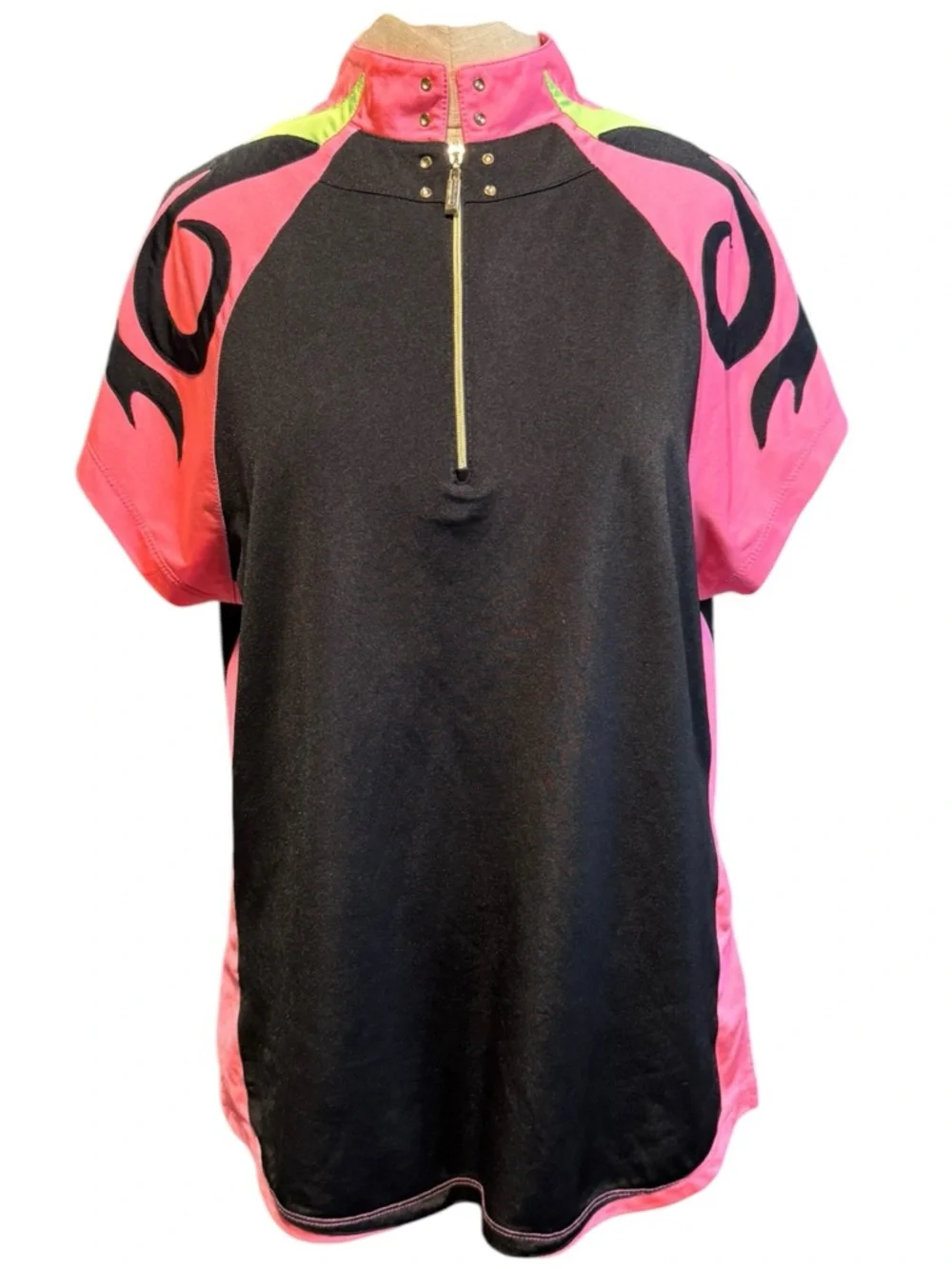 Jamie Sadock Top Womens L Pink Black Flame Zip Mock Neck Y2K Golf Athletic Shirt - Picture 2 of 8